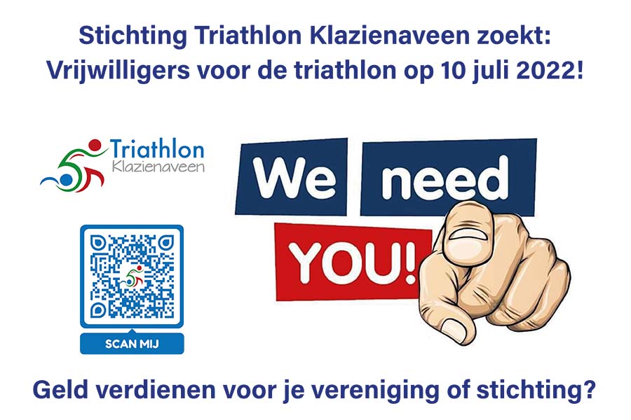 Vrijwilligers gevraagd voor de triathlon in Klazienaveen op 10 juli 2022